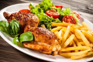Fried Chicken, Chips and Salad