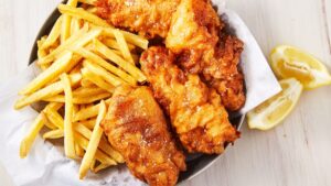 Fried Fish, Chips and Salad