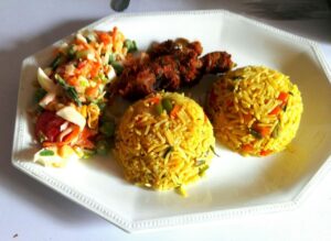 Fried Rice with Chicken and Coleslaw