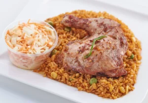 Jollof Rice with Chicken and Coleslaw