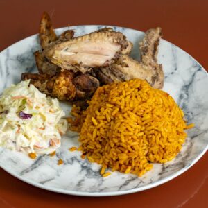 Jollof Rice with Turkey and Coleslaw