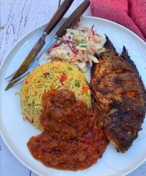Fried Rice with Fish and Coleslaw